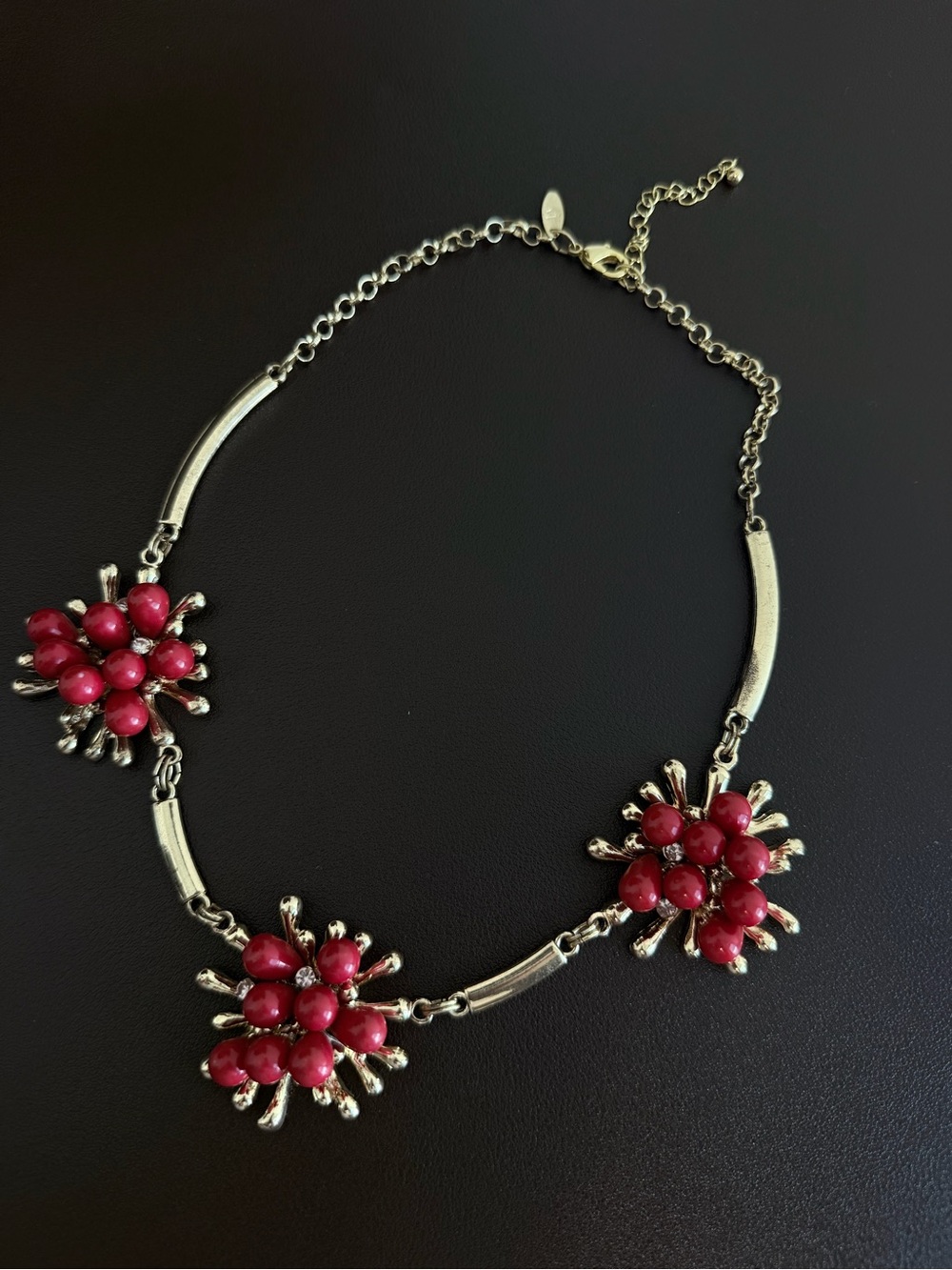 Red Floral Cluster Necklace - Women Jewelry - minor imperfection in the photo